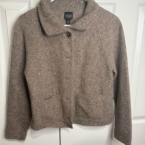 Eileen Fisher‎ Petite Wool Angora Knit Jacket Cardigan PS Brown Textured Cozy